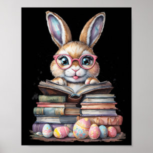 Affiche Pâques mignonne lecture Bunny Gles Livres Vin de l