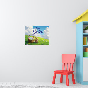 Affiche Pâques paisible Lapin de printemps dans un pré et