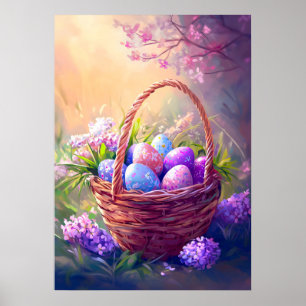 Affiche Pâques Panier de printemps Chasse aux oeufs Mur Ar