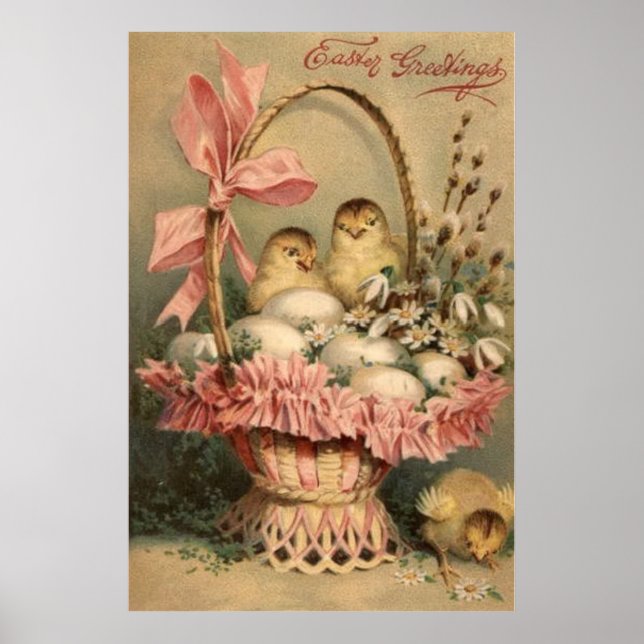 Affiche Pâques Panier Oeuf Chick Pink Bow Oubliez-Moi Pas (Devant)