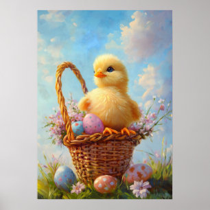 Affiche Pâques Paniers Poussettes Oeufs Peinture