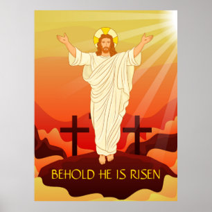 Affiche Pâques Résurrection de Jésus Voici Il Est Ressusci