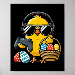 Affiche Pâques Rétro Poulet Jeux Drôle de Pâques 