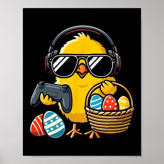 Affiche Pâques Rétro Poulet Jeux Drôle de Pâques  (Devant)