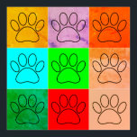 Affiche Paquets De Chiots Mignons En Carré<br><div class="desc">OEuvre murale avec motif aigu d'empreintes de pattes de chiens noirs en carré de différentes couleurs. Design décoratif original. Idée cadeau pour les amoureux de les chiens.</div>