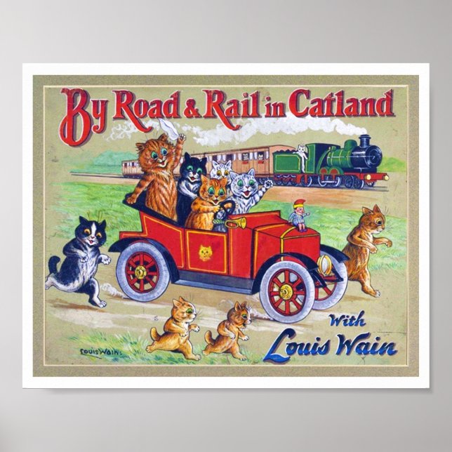 Affiche Par Road & Rail en Catland, Louis Wain (Devant)
