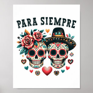 Affiche Para Siempre Mexicaine Couple Sugar Skull Valentin