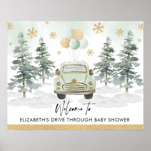 Affiche Parade de baby shower chic d'hiver en drive thru