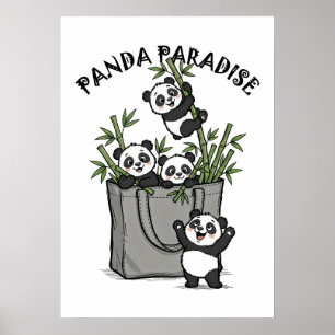 Affiche Paradis de bambou de Panda Mâchant la Vie Lentemen