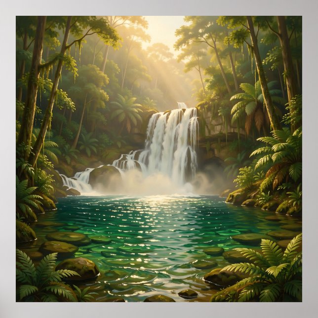 Affiche Paradis de la jungle à cascade tropicale luxuriant (Devant)