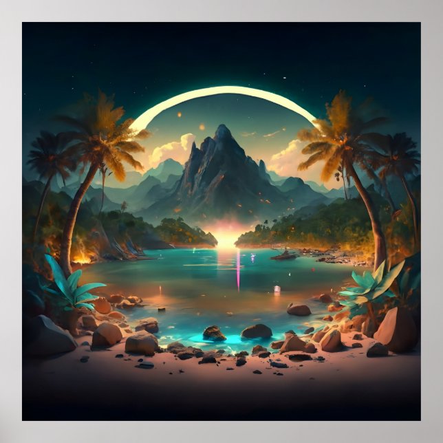 Affiche Paradis de nuit avec eau cristalline (Devant)