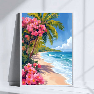 Affiche Paradis de Plage Tropicale   Peinture d'Océan