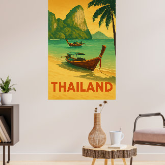 Affiche Paradis de plage vintage en Thaïlande