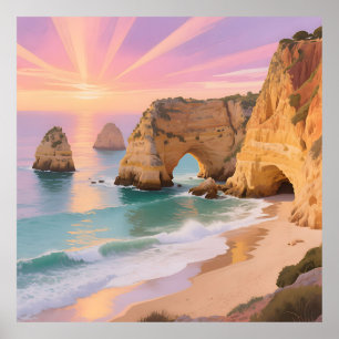 Affiche Paradis des grottes marines au coucher du soleil