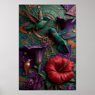 Affiche Paradis du colibri émeraude - Relief en cuivre 3D