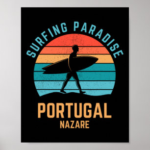 Affiche Paradis du Surf Portugal Nazare Vintage 70s Rétro