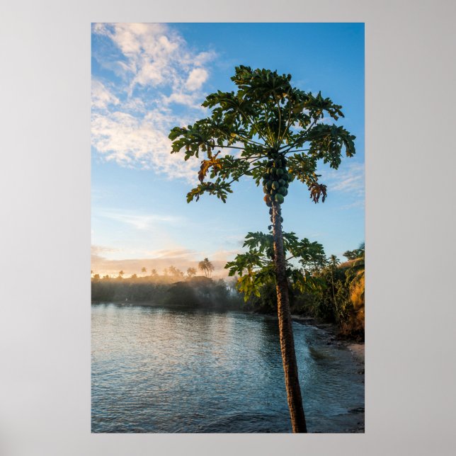 Affiche Paradis tropical au coucher du soleil, Fidji (Devant)