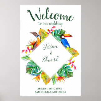Affiche Paradis Tropical Coloré Luau Bienvenue Mariage