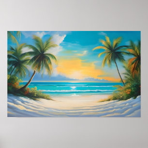 Affiche Paradis Tropical Coloré Mer & Palmiers