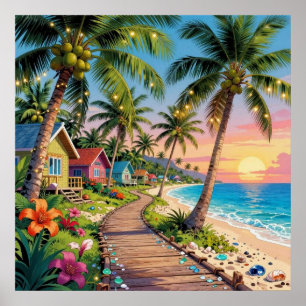 Affiche Paradis Tropical Cottage Coastal Bord de Mer Océan