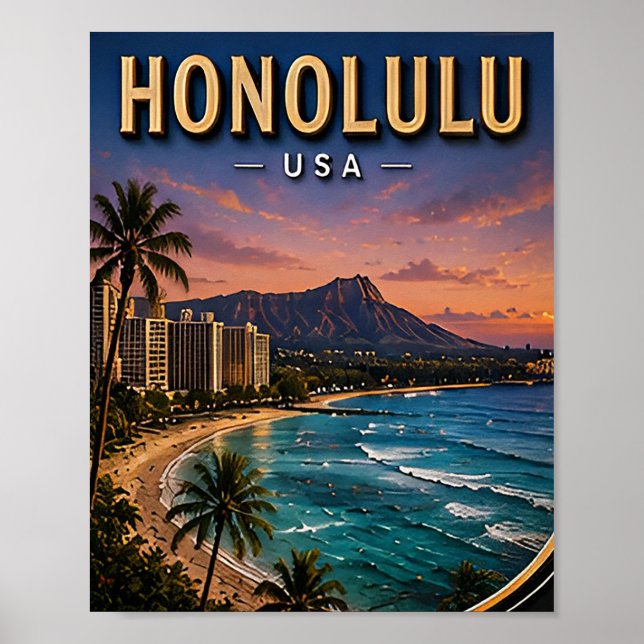Affiche Paradis tropical de la plage de Waikiki à Honolulu (Devant)