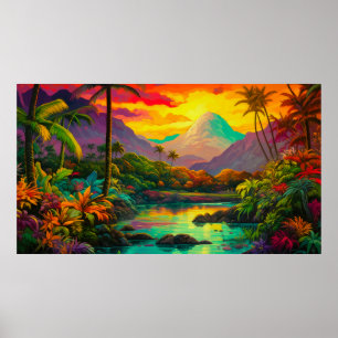 Affiche Paradis tropical de l'île colorée