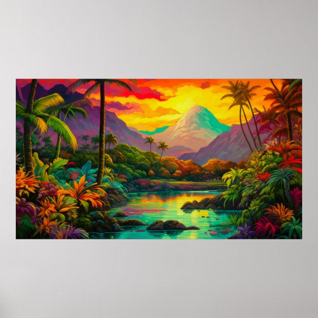 Affiche Paradis tropical de l'île colorée   (Devant)
