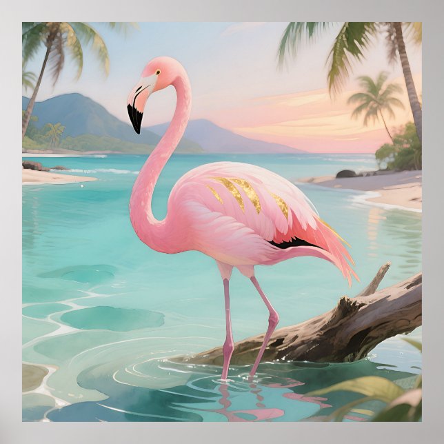 Affiche Paradis Tropical Flamant Rose (Devant)