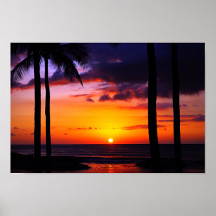 Affiche Paradis tropical hawaïen de coucher du soleil