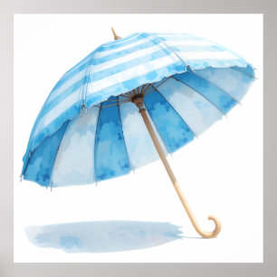 Affiche Parapluie aquarelle bleu et blanc – Ocean Nursery