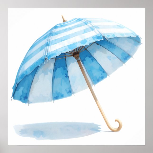 Affiche Parapluie aquarelle bleu et blanc – Ocean Nursery (Devant)