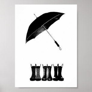 Affiche Parapluie & Bottes
