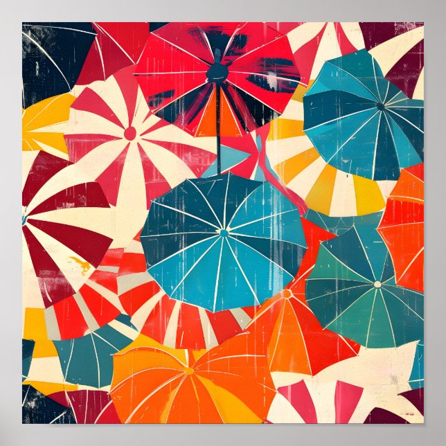 Affiche Parapluie Rétro Jour de Pluie Pop Art (Devant)