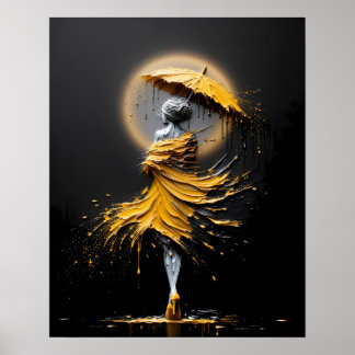Affiche Parapluie Silhouette Jaune Impasto