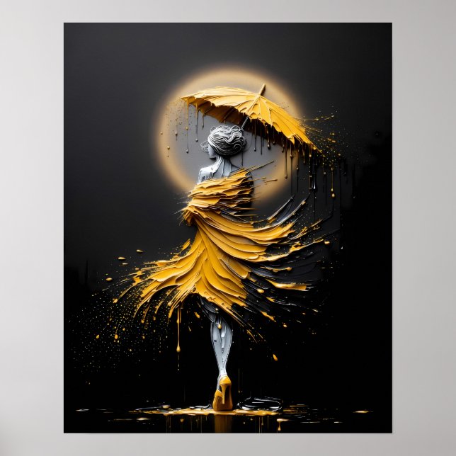 Affiche Parapluie Silhouette Jaune Impasto (Devant)