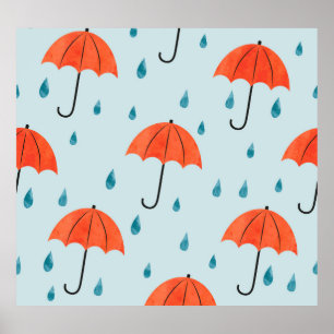 Affiche Parapluies : Aquarelle Automne gouttes
