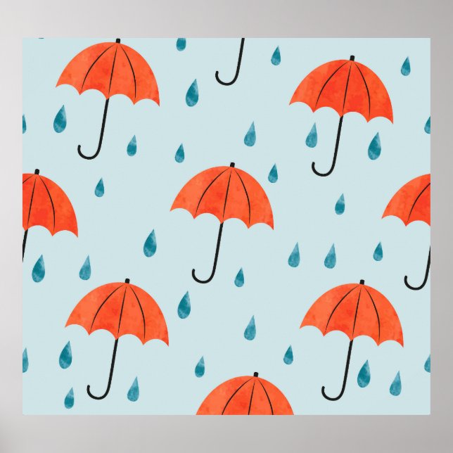 Affiche Parapluies : Aquarelle Automne gouttes (Devant)
