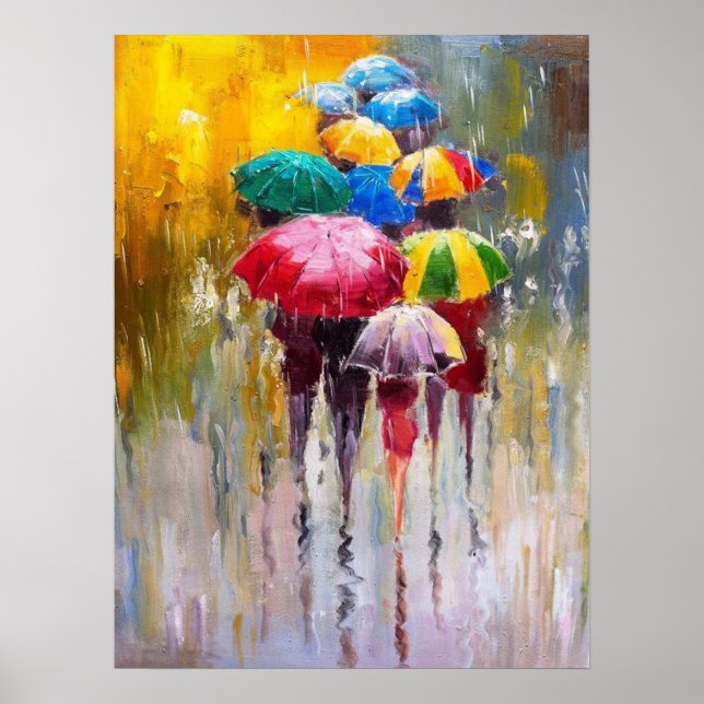 Affiche Parapluies Dans La Pluie Peinture Art Imprimer Pos (Devant)
