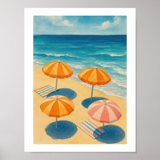 Affiche Parapluies de plage Rétro Côté Mer Été (Devant)