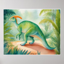 Parasauralophus Aquarelle Dinosaure Nursey Art