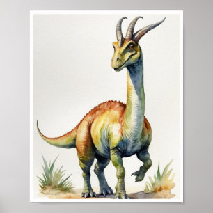 Affiche Parasaurolophus Dinosaur Aquarelle peinture