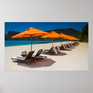 Affiche Parasols, Transats, Plage Tropicale