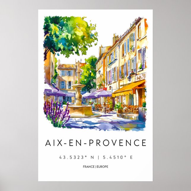Affiche Parc aquarelle Aix En Provence Voyage national (Devant)