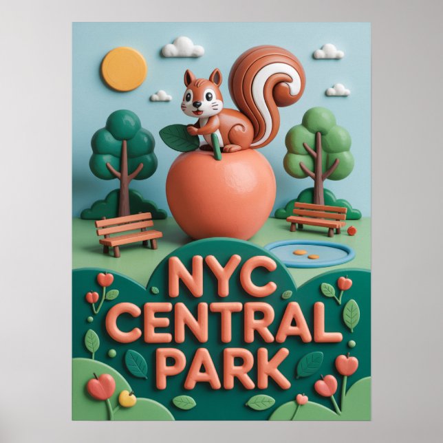 Affiche Parc central de Nyc avec jeu d'écureuil (Devant)