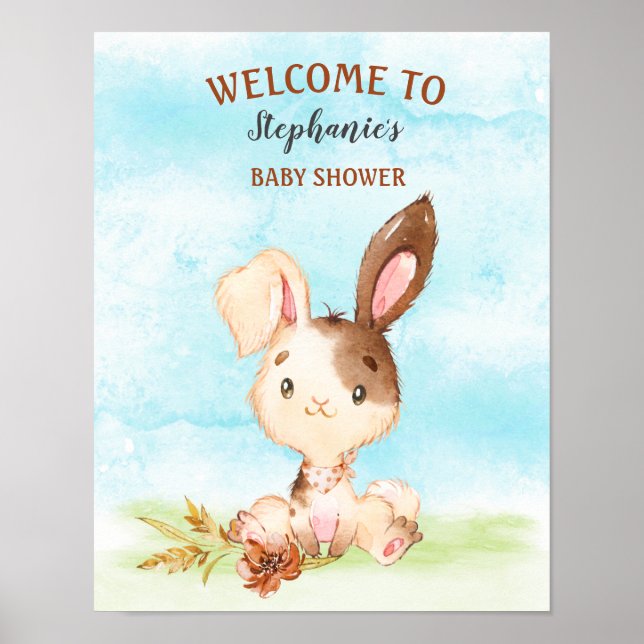 Affiche Parc de Baby showers de Bunny Watercolor (Devant)