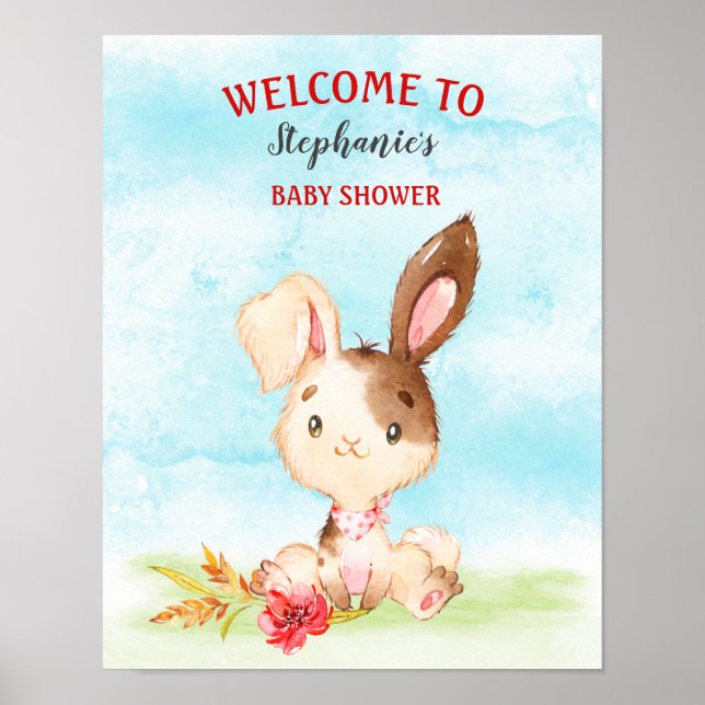 Affiche Parc de Baby showers de Bunny Watercolor (Devant)