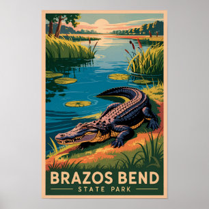 Affiche Parc d'État de Brazos Bend Texas Voyage Art Vintag