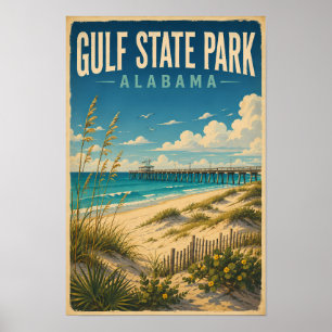 Affiche Parc d'État de Gulf Alabama Illustration Art de vo