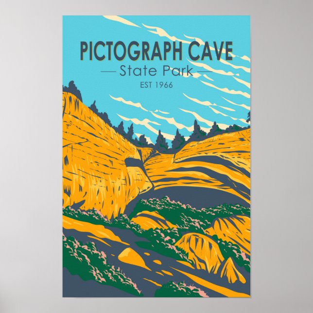 Affiche Parc d'État de Pictograph Cave Montana Vintage  (Devant)