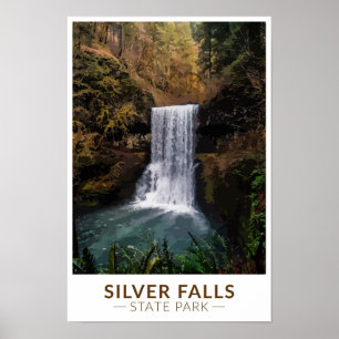 Affiche Parc d'État de Silver Falls Oregon Aquarelle Vinta